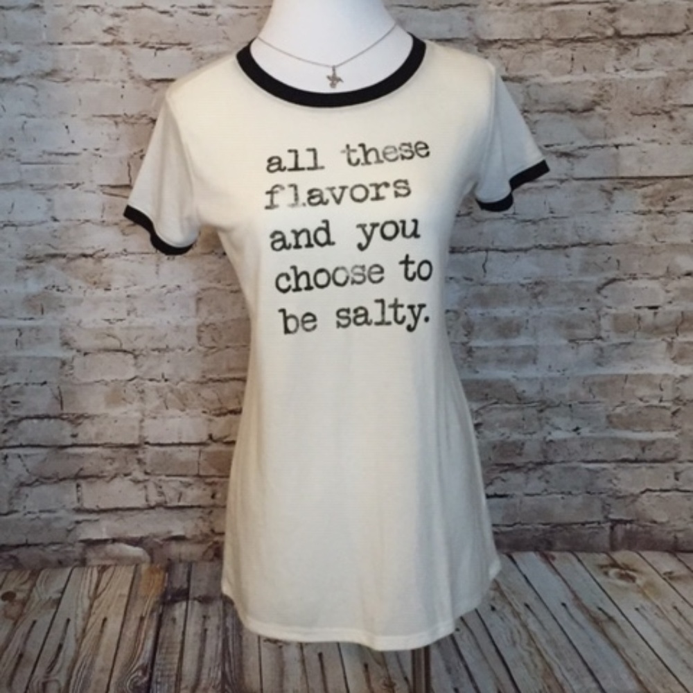 2/$10 Funny cream and black ringer tshirt